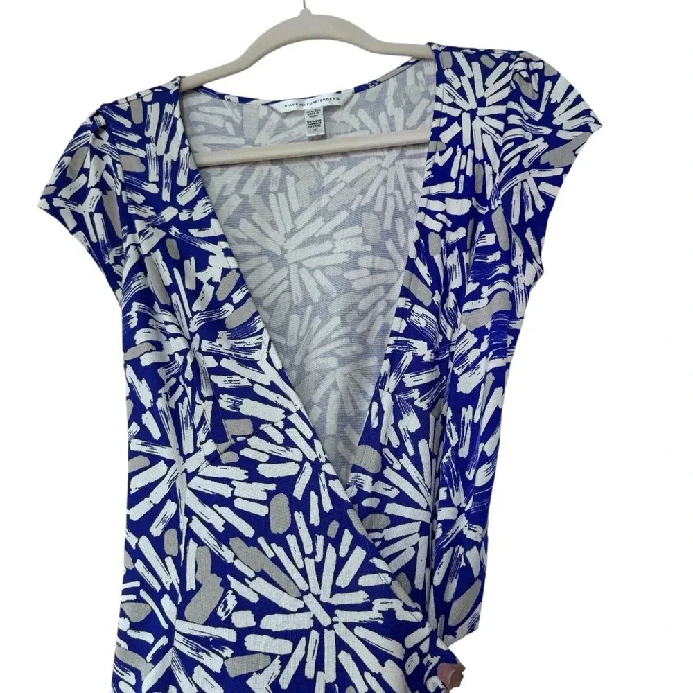 DVF Kye Paint Stroke Silk Jersey Knit Wrap Dress Blue Wrap Dress Small Sz 10 Tag - Picture 7 of 12